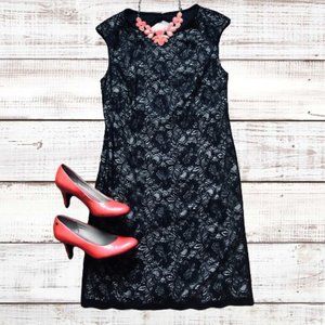 Maggy London Black Cap Sleeve Shift Dress, Size 6